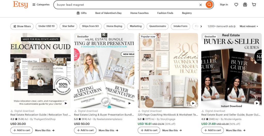  Lead magnet example for Etsy buyers such as gallery wall guide