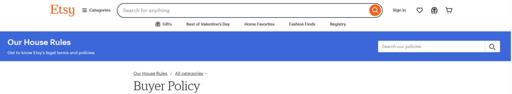 Etsy policy page explaining use of buyer contact information