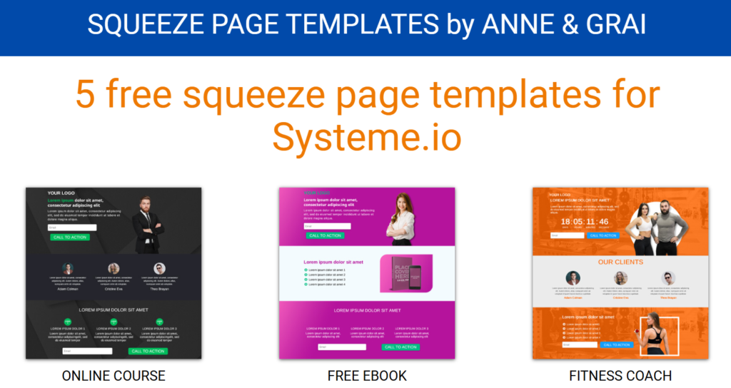 Simple squeeze page template in Systeme.io for side hustlers