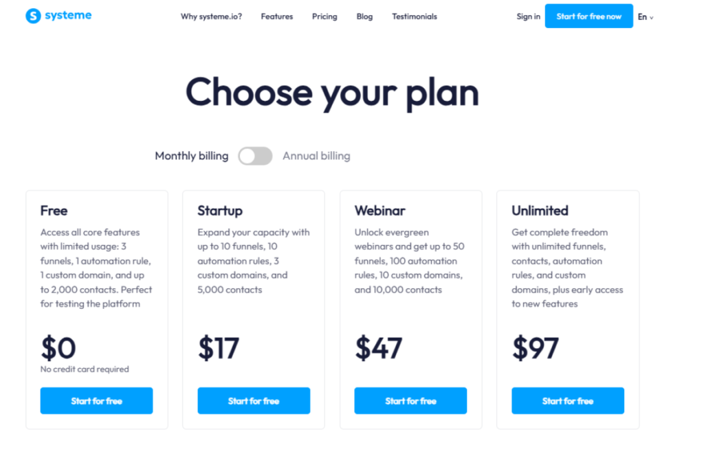 Systeme.io pricing 