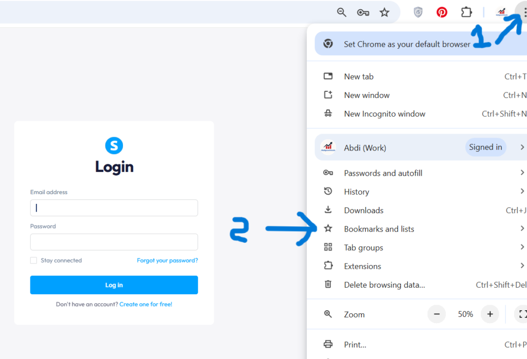  Bookmarking the Systeme.io login page in a browser for quick access