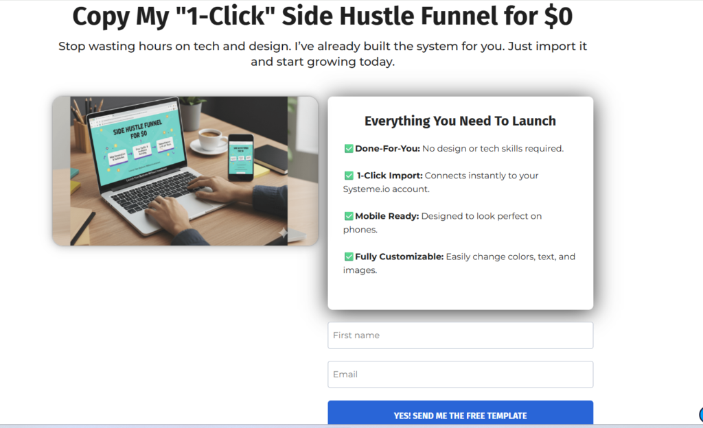 Preview of a beginner-friendly Systeme.io share funnel template