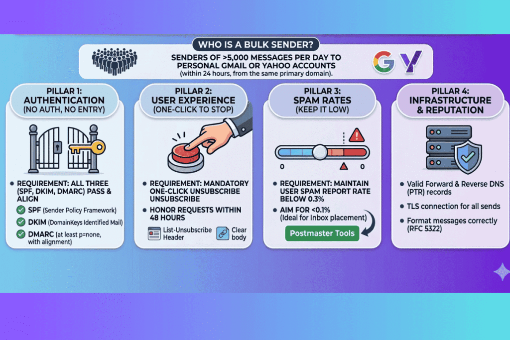 Summary of Gmail and Yahoo bulk sender rules introduced in 2025