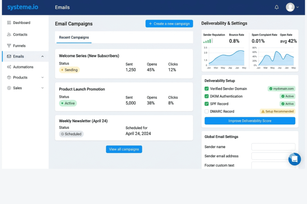 Systeme.io email funnel designed for 2026 deliverability rules