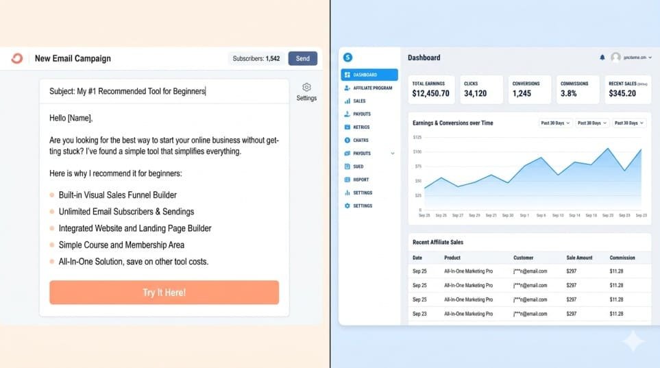 affiliete feature sytem.io vs convertkit for side hustlers
