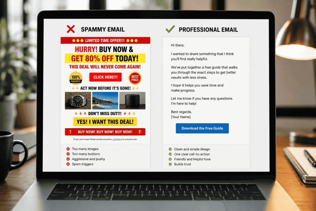 Difference between spammy email design and a clean inbox-friendly email layout