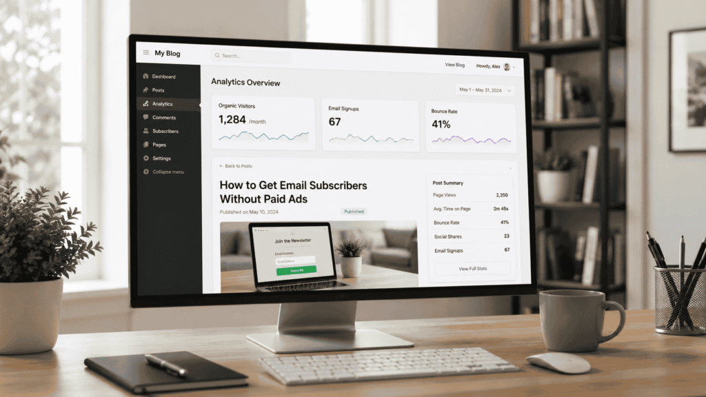 SEO blog posts driving organic traffic to an email list